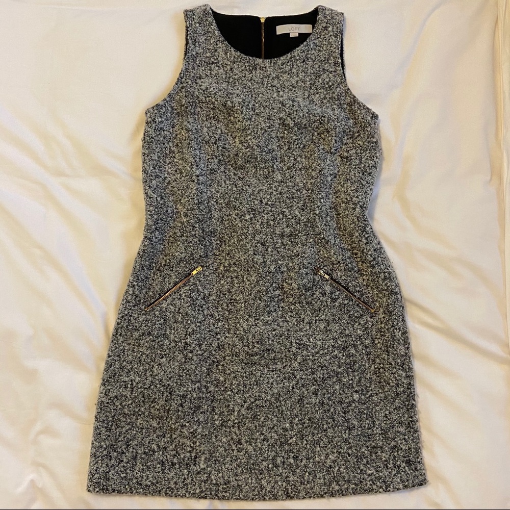 Sleeveless Boucle Wool Shift Dress